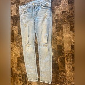Mens Baby Blue Slim Straight Flex Ripped Jeans